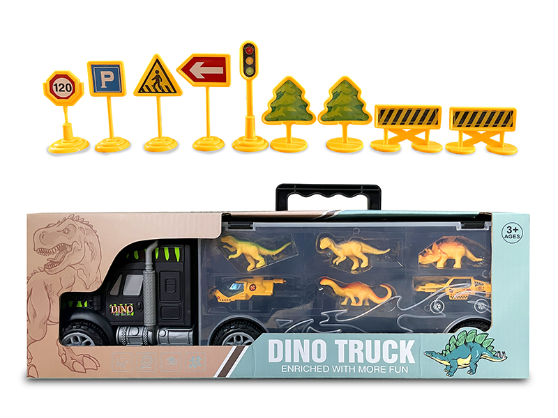 Portable Friction Container Car With Dinosaur  4pcs,Cross Country Car,Guidepost