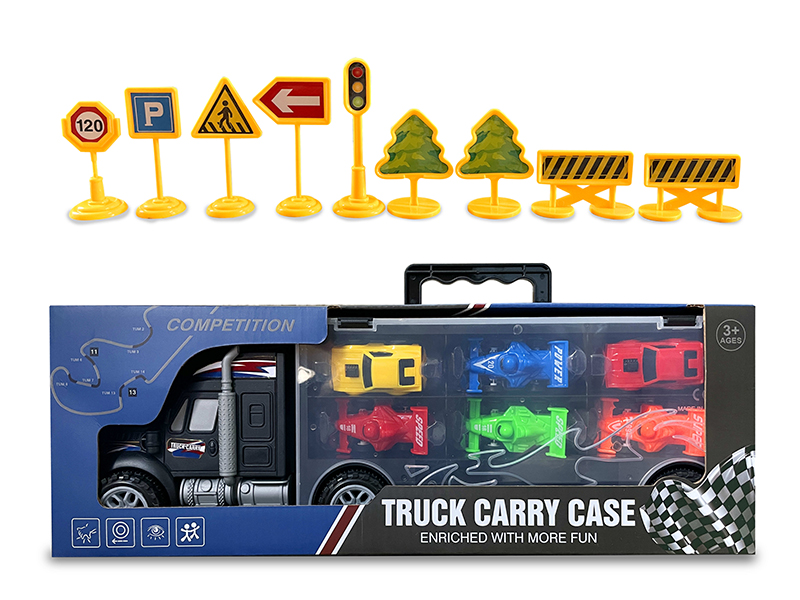 Portable Friction Container Car With F1 Race Car 4pcs,Small Race Car 2pcs,Guidepost