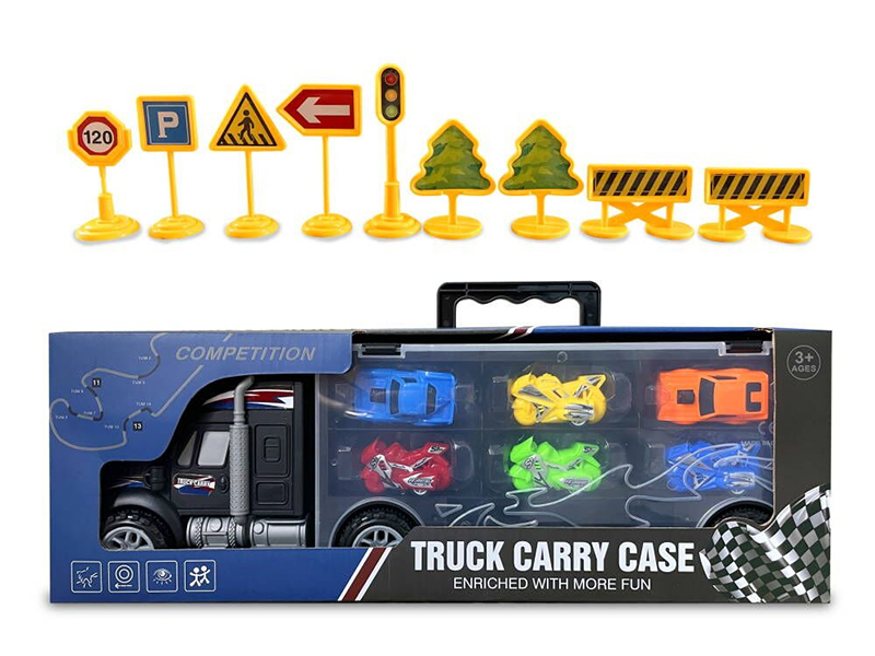 Portable Friction Container Car With Motorcycle 4pcs,Small Race Car 2pcs,Guidepost