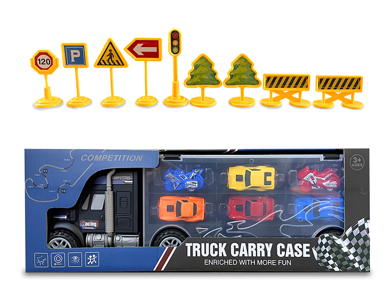 Portable Friction Container Car With Motorcycle 2pcs,Small Race Car 4pcs,Guidepost