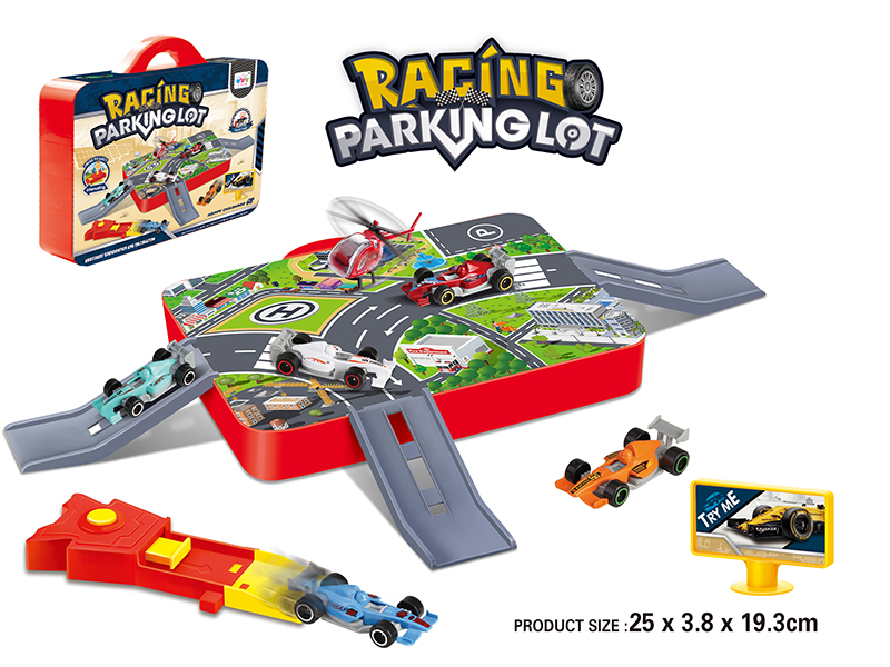 Track Parcking Lot With 1 Plastic Plane,1 Plastic Slide Cars,Launcher