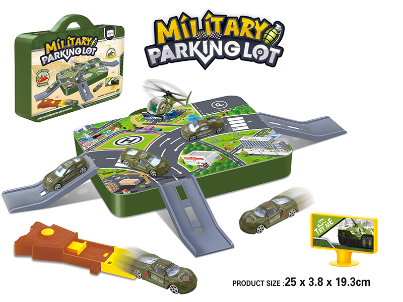 Track Parcking Lot With 1 Plastic Plane,1 Plastic Slide Cars,Launcher