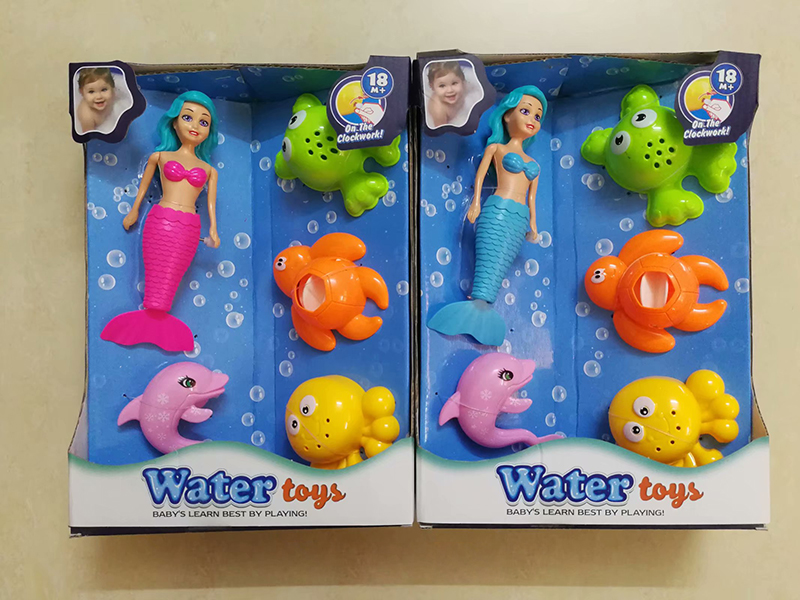 Wind Up Swimming Mermaid + Animals 4pcs