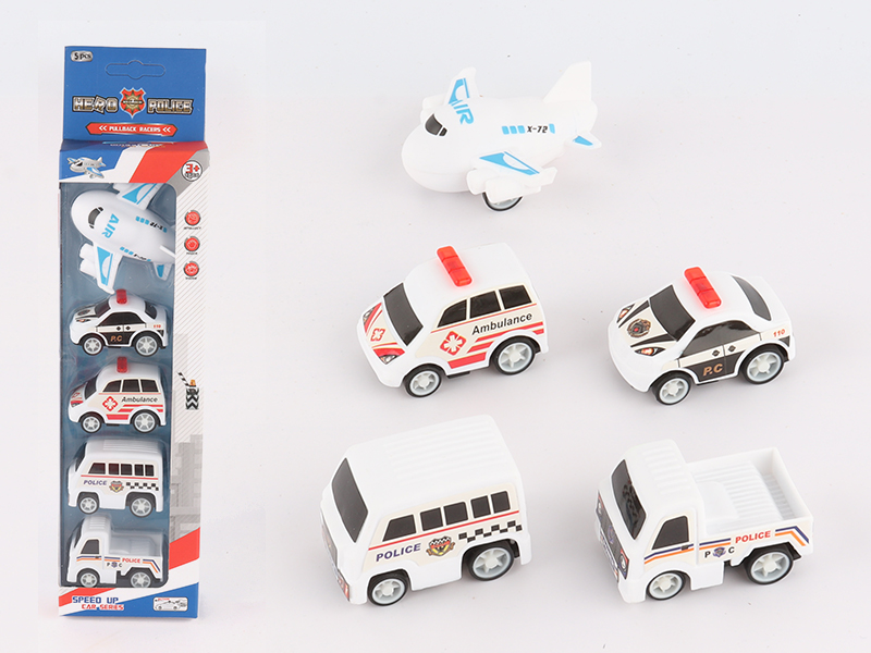Pull Back Police Car Airplane 5PCS