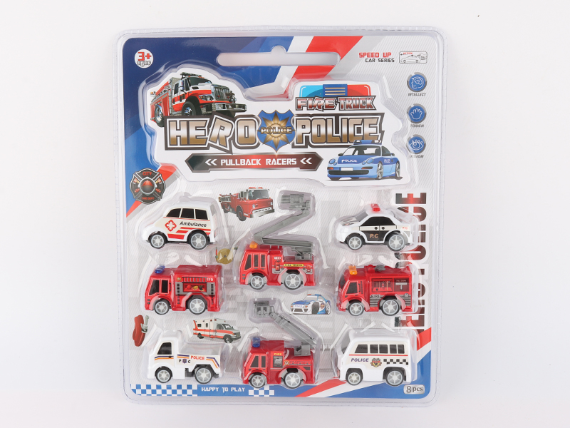 Pull Back Fire Engine Police Car 8pcs