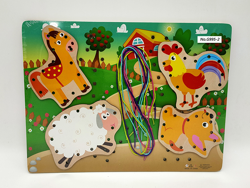 Wooden Farm Animal Threading Puzzle