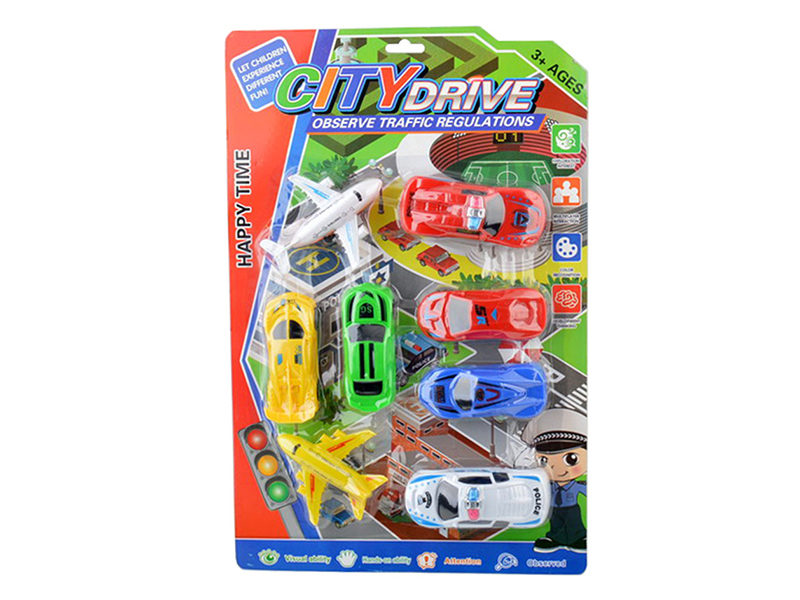 6 Pull Back Sports Car + 2 Pull Back Police Car + 2 Pull Back Plane