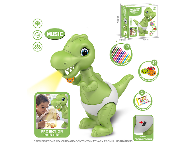 Green Dinosaur  Projection Painting (With Music)