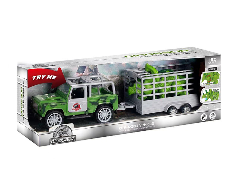 1:20 Friction Jeep Dinosaur Trailer(Car,Dinosaur With Sound And Light)