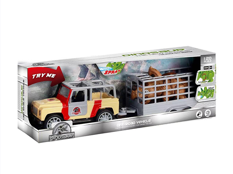 1:20 Friction Jeep Dinosaur Trailer(Car With Sound And Light,Dinosaur With Sound And Light,Spray)