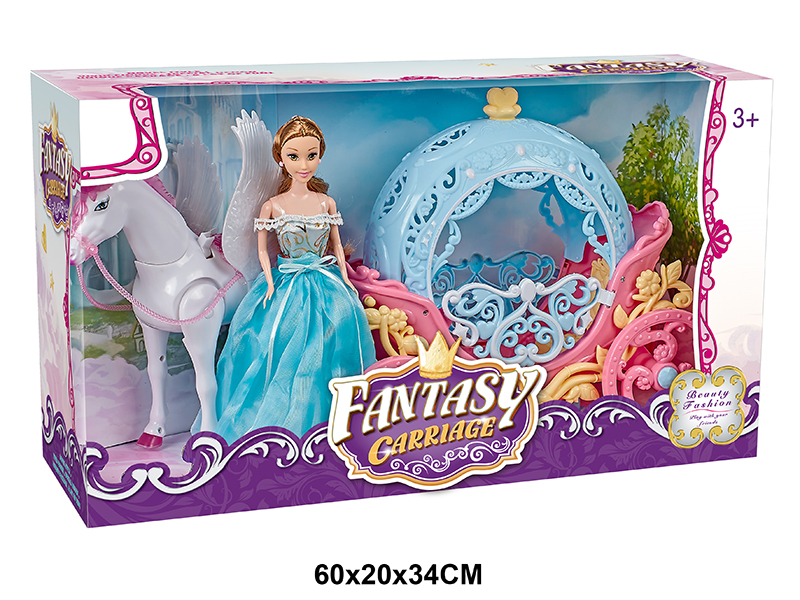 B/O Pegasus + Circle Pumpkin Carriage + 29cm Solid Doll