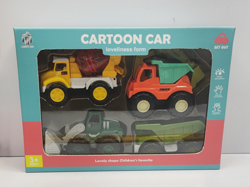 Cartoon Friction Car 4pcs