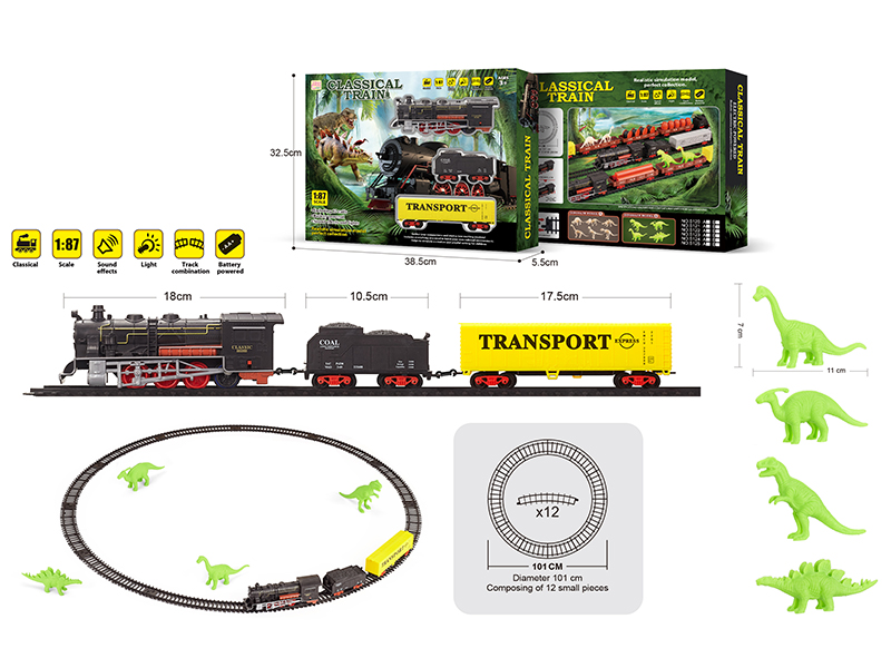 1:87 Dinosaur Retro B/O Train Track With Light And Music