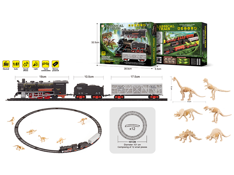 1:87 Dinosaur Bones Retro B/O Train Track With Light And Music