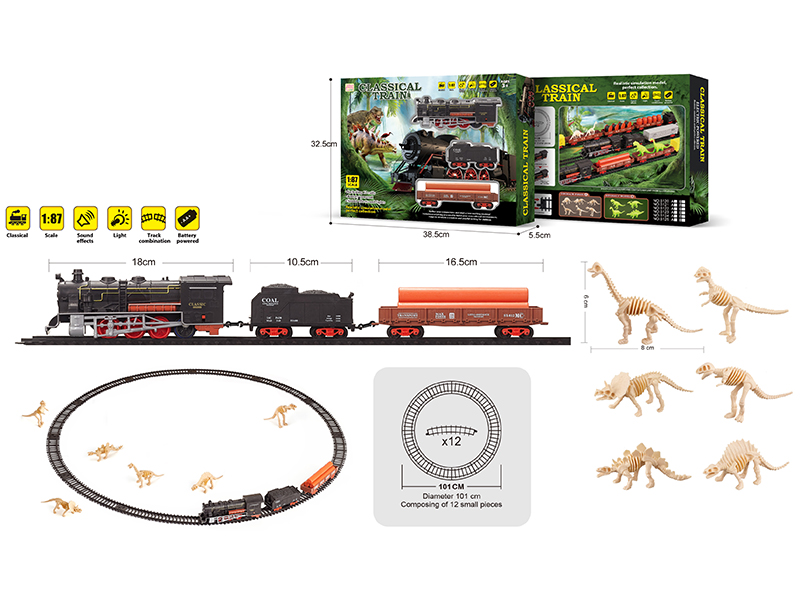 1:87 Dinosaur Bones Retro B/O Train Track With Light And Music