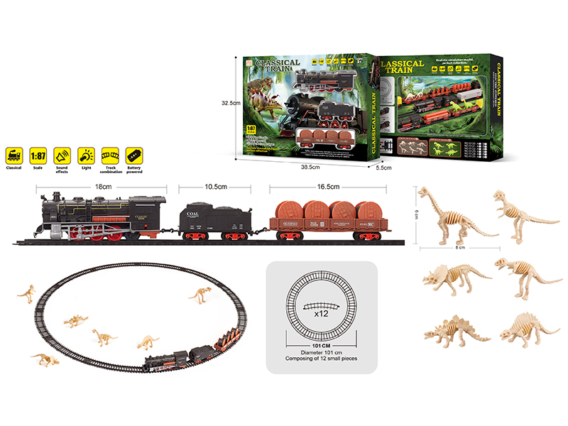1:87 Dinosaur Bones Retro B/O Train Track With Light And Music