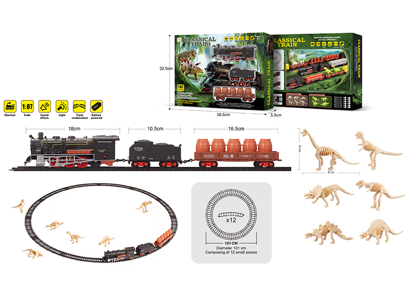 1:87 Dinosaur Bones Retro B/O Train Track With Light And Music