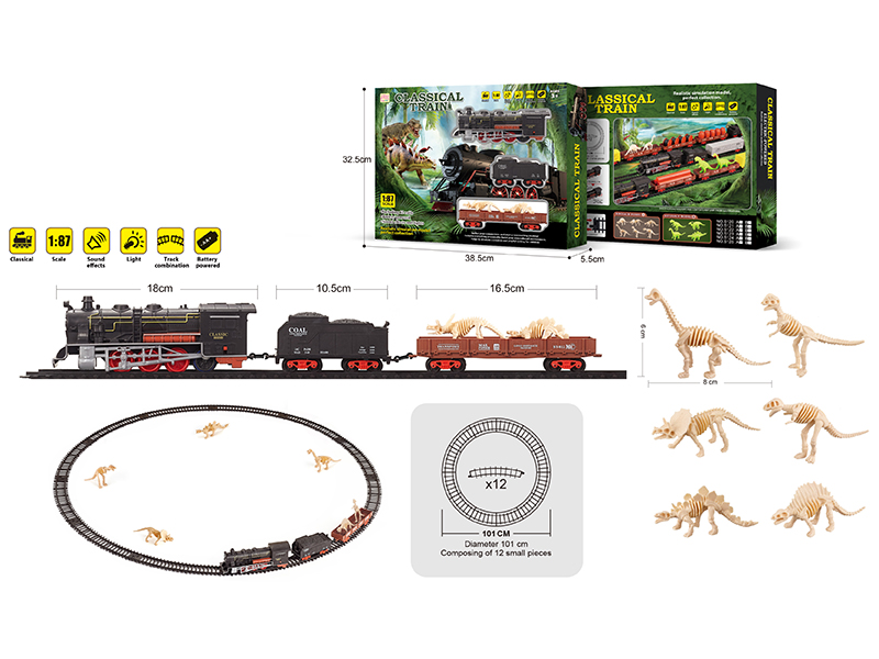 1:87 Dinosaur Bones Retro B/O Train Track With Light And Music
