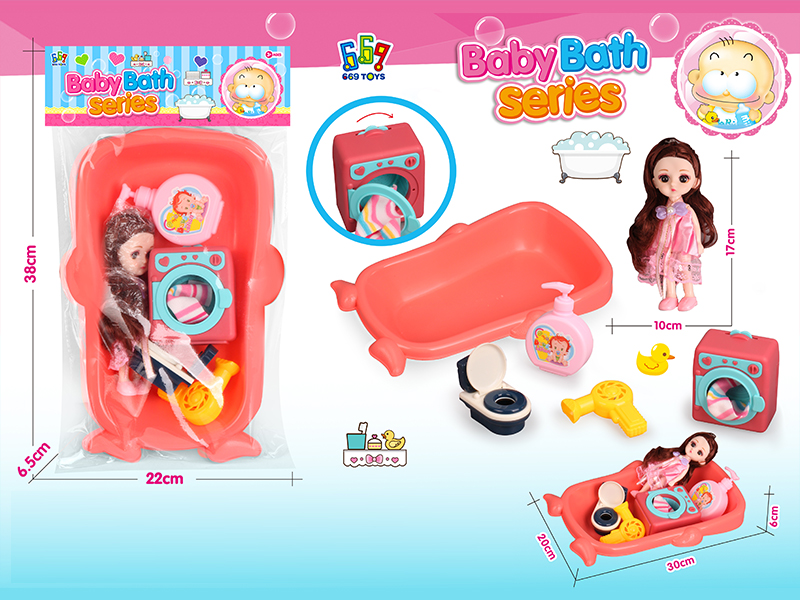 Whale Bathtub + 5 Joint Long Hair Barbie Suit