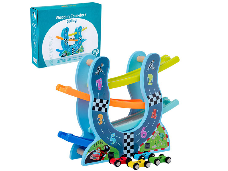 Wooden U-Shaped Four-Deck Track Slide Car