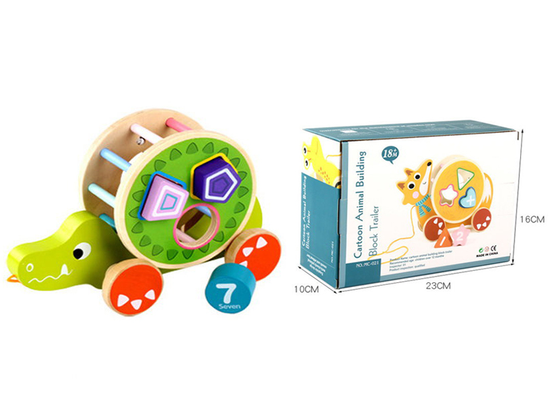 Wooden Cartoon Animal Building Blocks Trailer - Crocodile