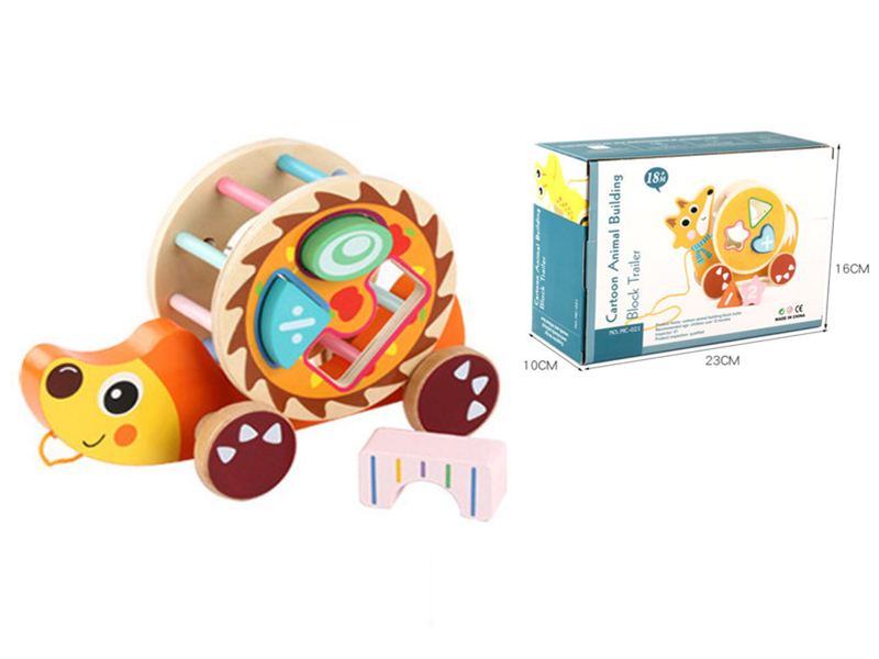 Wooden Cartoon Animal Building Block Trailer - Hedgehog