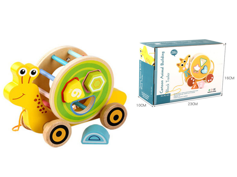 Wooden Cartoon Animal Building Block Trailer - Snail