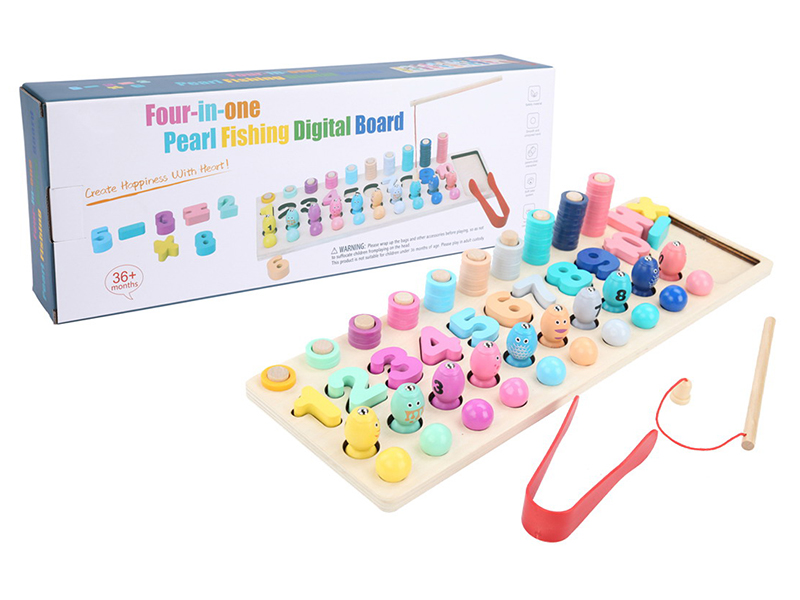 Wooden Four-In-One Beaded Fishing Digital Board
