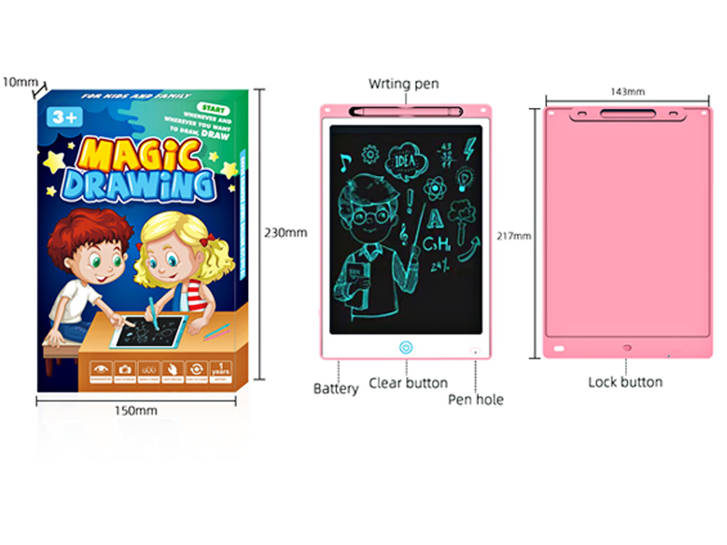 Pink 8.5-Inch Monochrome LCD Writing Board Drawing Board With Screen Lock