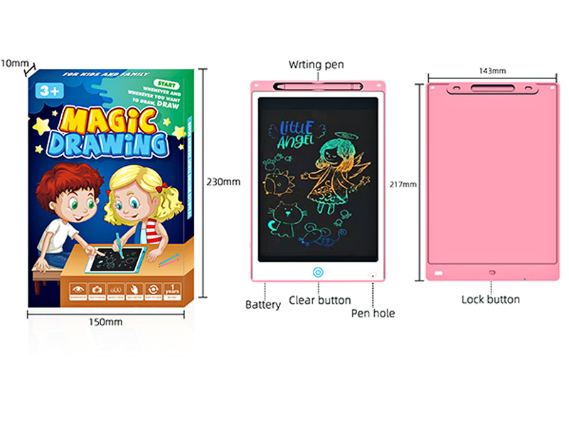 Pink 8.5-Inch Color Screen LCD Writing Board Drawing Board With Screen Lock