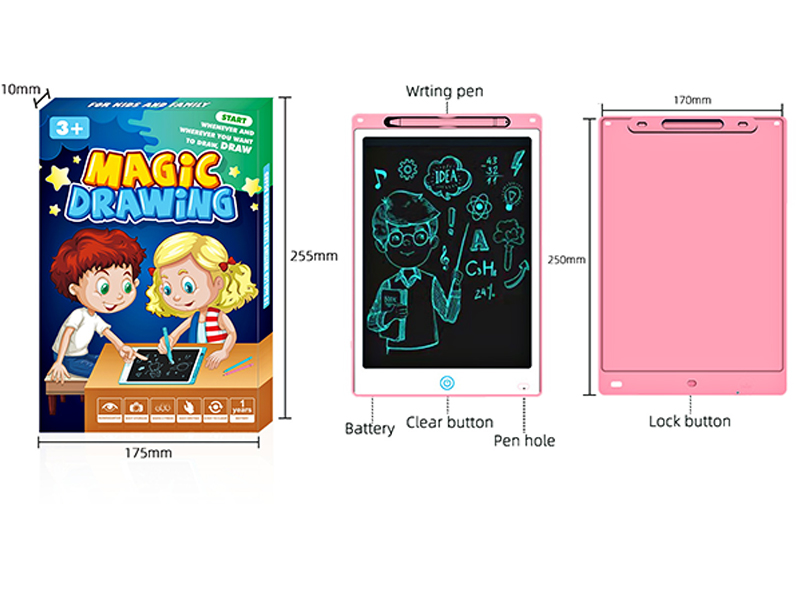 Pink 10-Inch Monochrome LCD Writing Board Drawing Board With Screen Lock