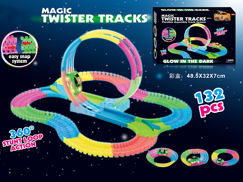B/O Glow In The Dark Rotating Roller Coaster Rail Car( With Lights )132pcs