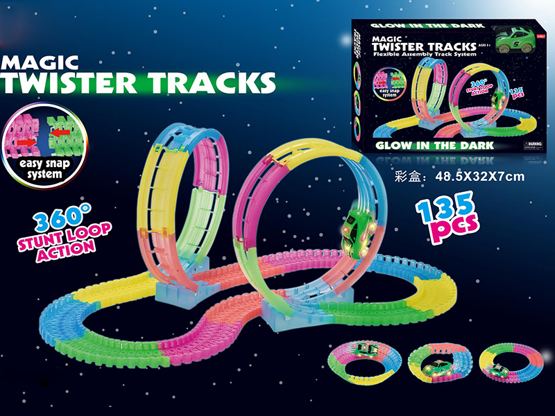 B/O Glow In The Dark Rotating Roller Coaster Rail Car( With Lights )135pcs