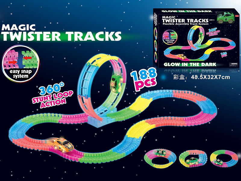 B/O Glow In The Dark Rotating Roller Coaster Rail Car( With Lights )188pcs