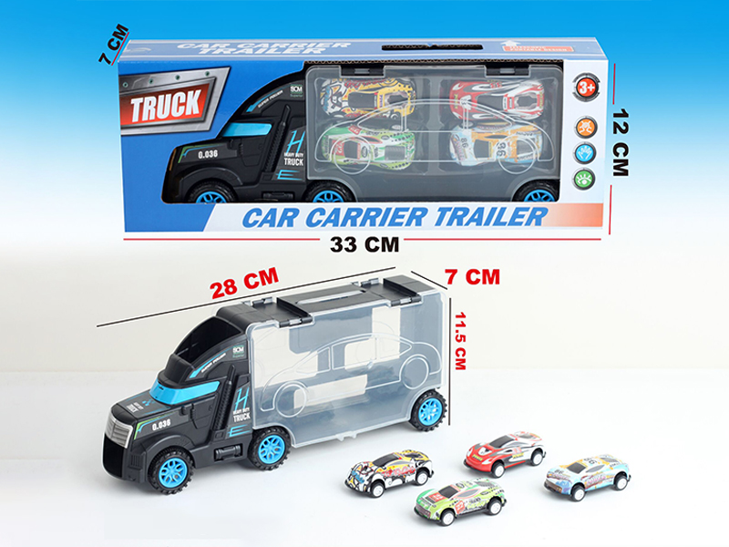 Slide Car Carrier Trailer + 4PCS Tin Car