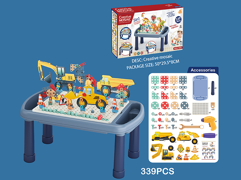 Engineering Truck Creative Mosaic Puzzle Building Blocks Table (Electric Hand Drill ) 339PCS