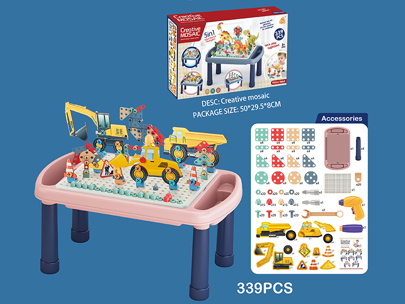 Engineering Truck Creative Mosaic Puzzle Building Blocks Table (Electric Hand Drill ) 339PCS