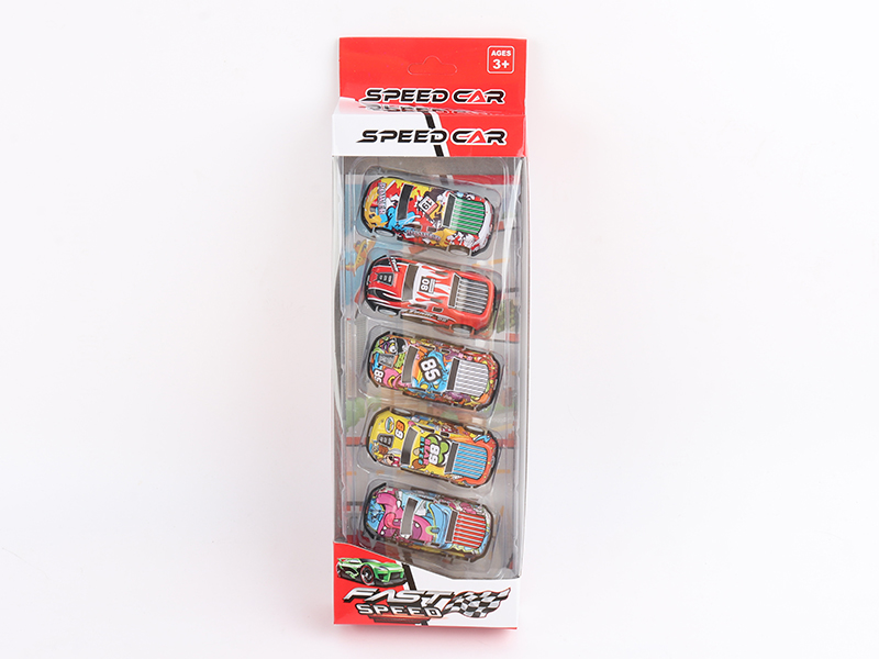 5 Graffiti Pull Back Iron Sheet Cars