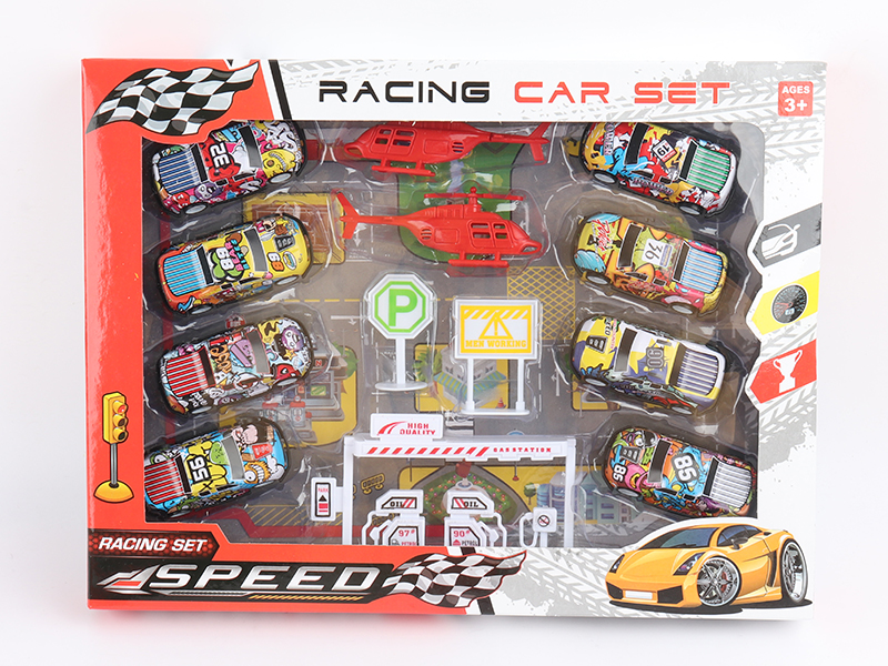 8 Graffiti Pull Back Iron Sheet Cars