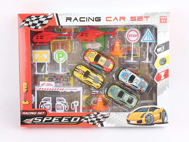 4 Pull Back Iron Sheet Cars Set