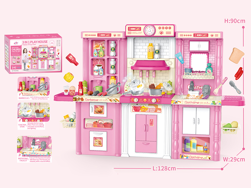 3 In 1 Play House(BBQ/Kitchen/Dressing Table)142PCS