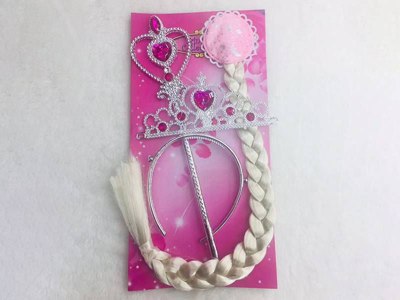 3PCS Pink Diamond Heart Stick + Pink Diamond Crown + Wig Braid Hair Accessories