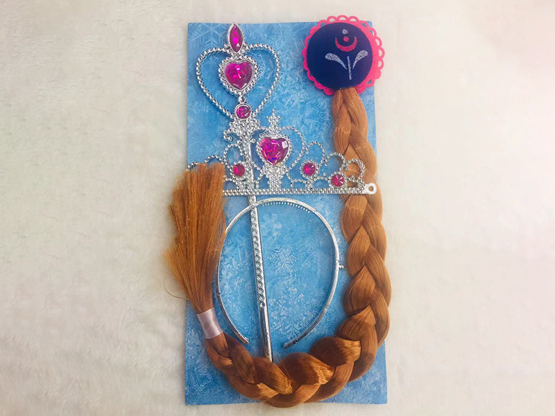 3PCS Pink Diamond Heart Stick + Pink Diamond Crown + Wig Braid Hair Accessories