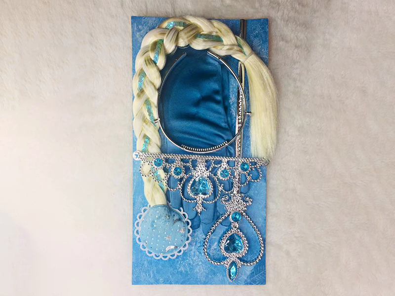 4PCS Blue Diamond Heart Stick + Blue Diamond Crown + Wig Braid Hair Accessories + Gloves