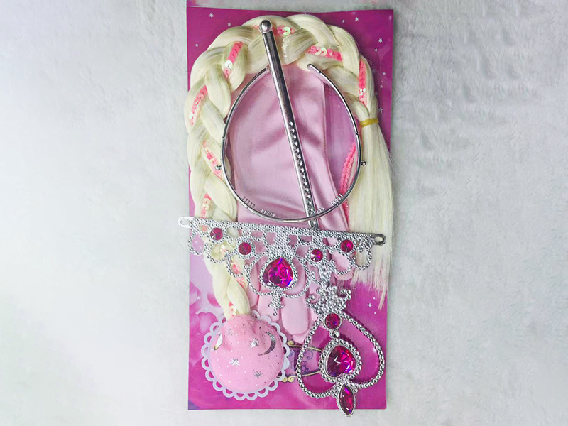 4PCS Pink Diamond Heart Stick + Pink Diamond Crown + Wig Braid Hair Accessories + Gloves