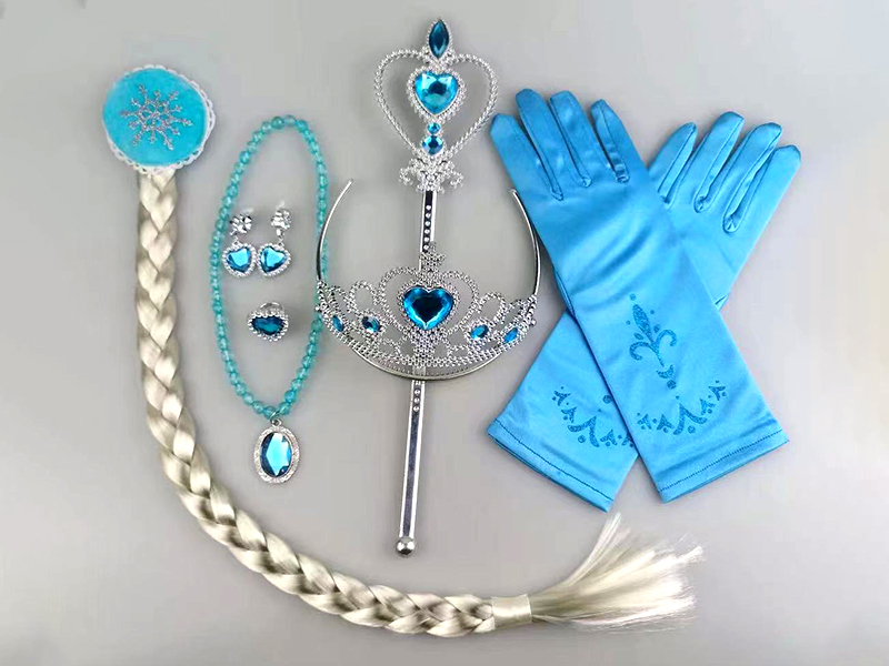7PCS Blue Diamond Heart Stick + Blue Diamond Crown + Wig Braid Hair Accessories + Gloves + Blue Diamond Necklace + Blue Diamond Earrings + Blue Diamond Ring