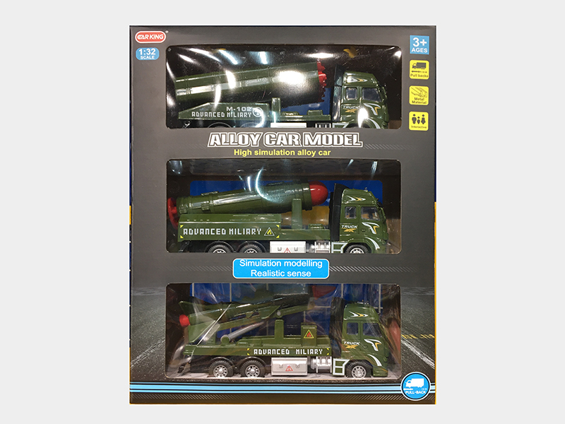 High Simulation Alloy Pull Back Military Truck 3pcs