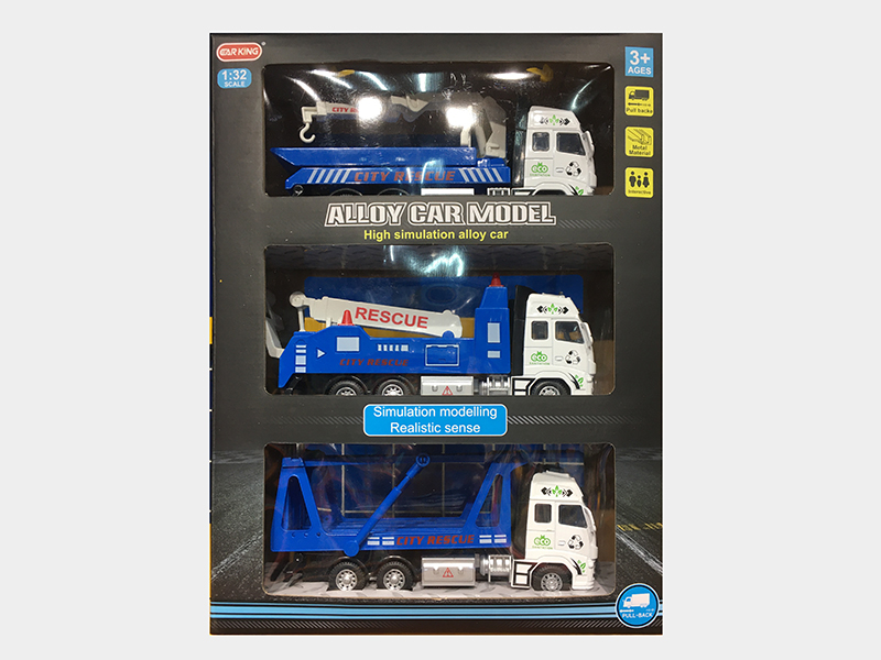High Simulation Alloy Pull Back Rescue Truck 3pcs