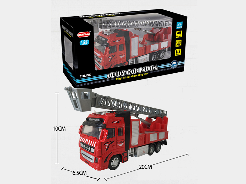 High Simulation Alloy Pull Back Aerial Ladder Truck   With Light And Music