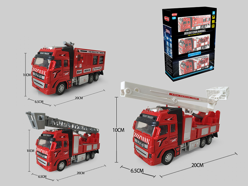 High Simulation Alloy Pull Back Fire Engine 3PCS( With Light And Music)